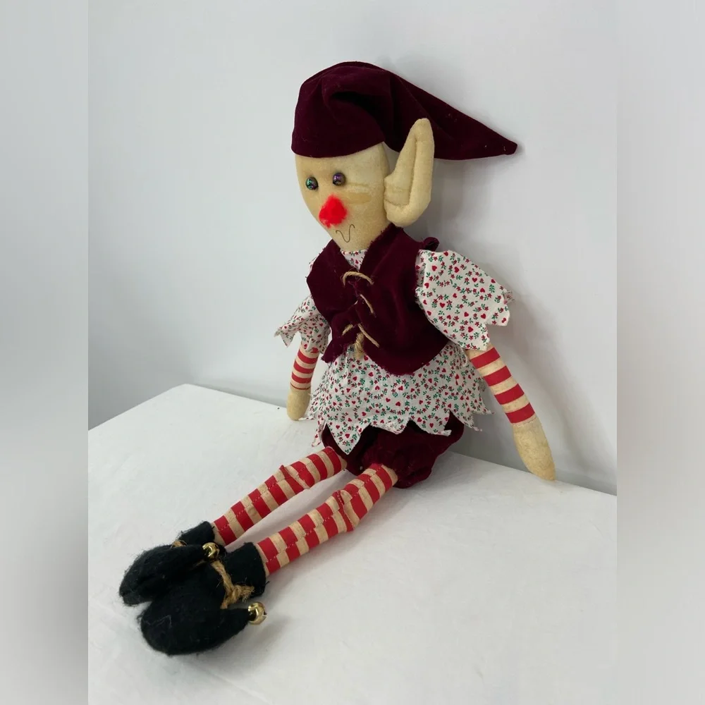 Handmade Elf  dressed in red velvet and‎ jingle bell boots 23' tall